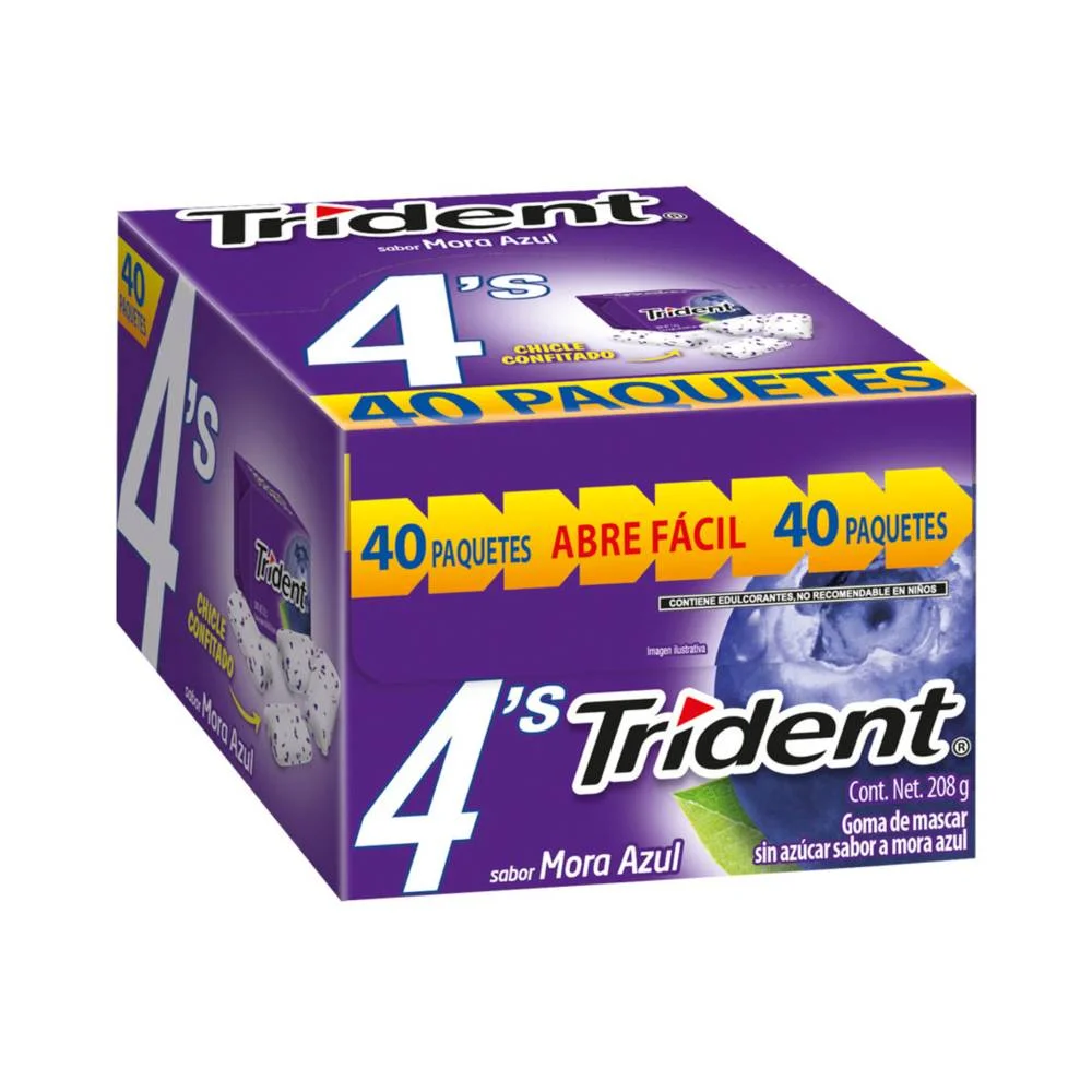 CHICLE TRIDENT 4"S  MORA AZUL C/40