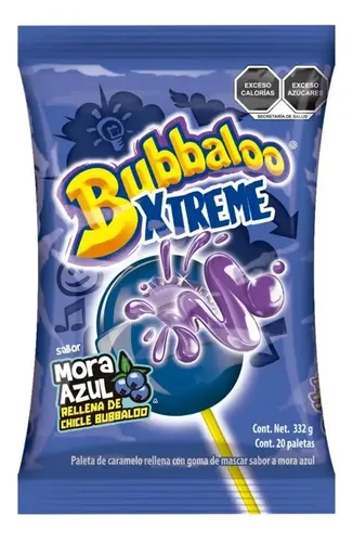 PALETA BUBBALOO XTREME MORA AZUL C/20