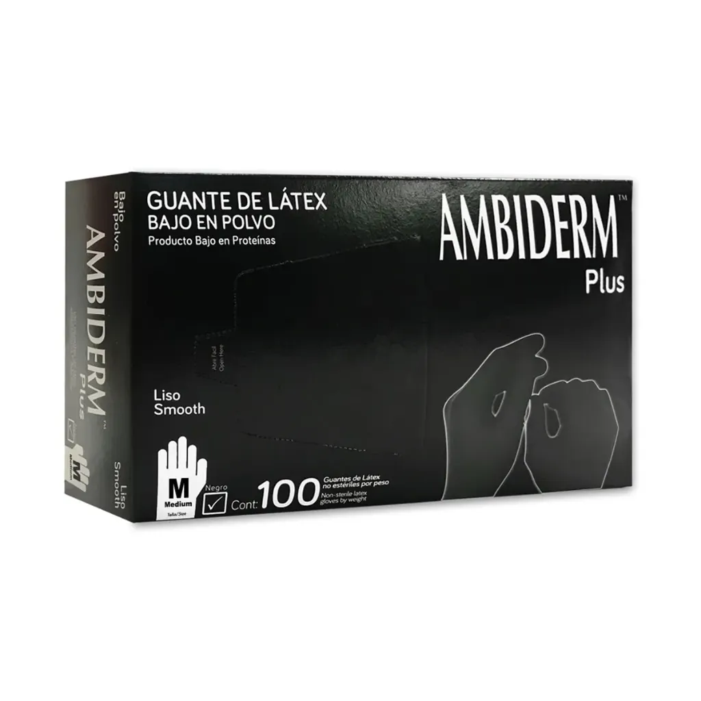 GUANTES DE LATEX NEGROS AMBIDERM M C/100