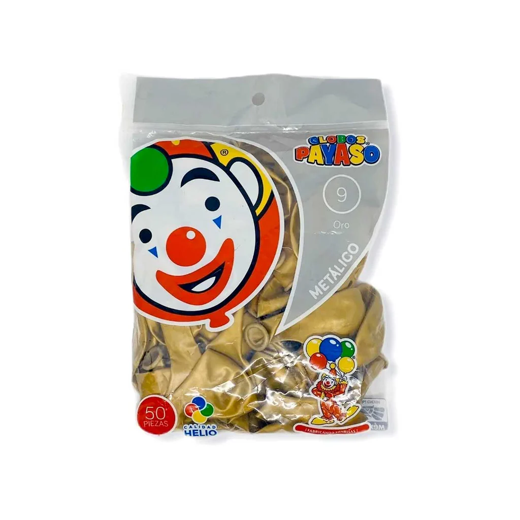 GLOBO PAYASO DORADO #9 C/50