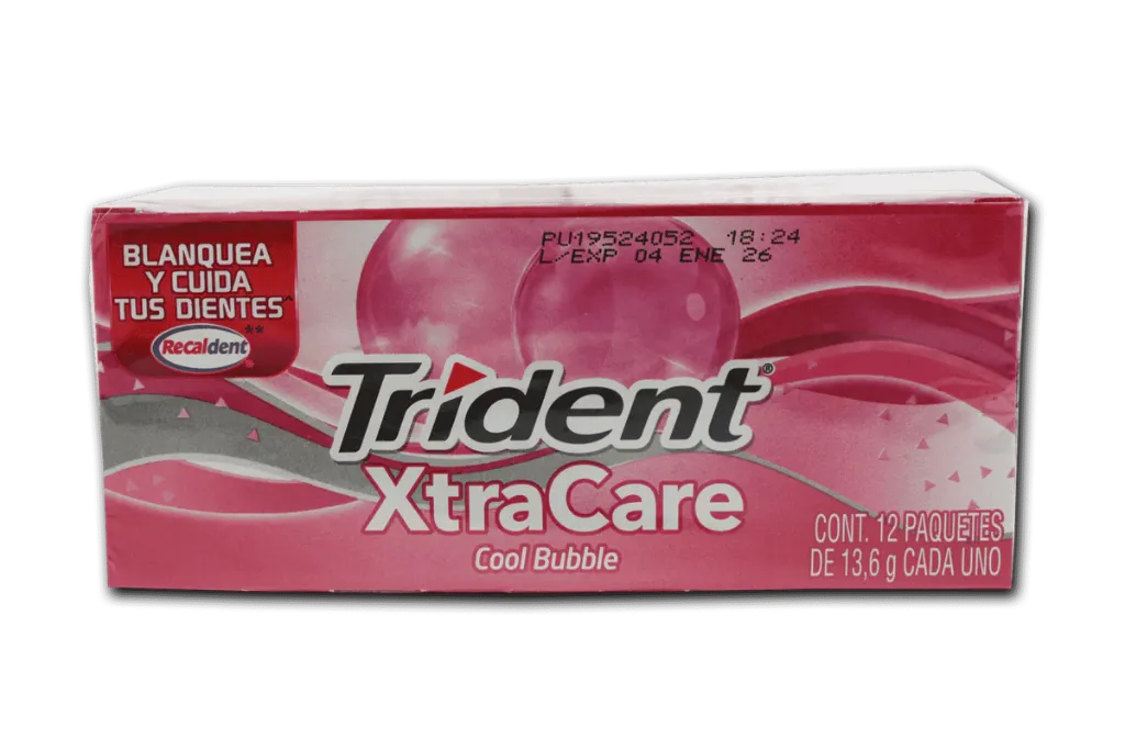 CHICLE TRIDENT XTRA CARE COOL BUBBLE C/12