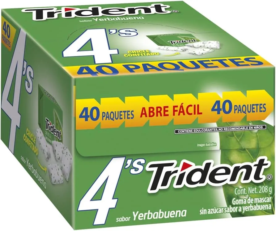 CHICLE TRIDENT 4"S YERBABUENA C/40